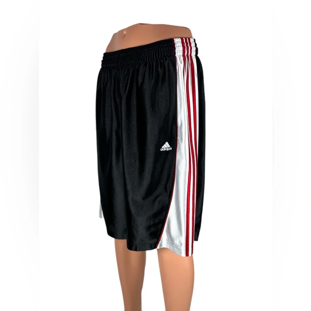 Adidas Mens XL Shorts Dazzle Shiny Y2K Basketball Pockets Black Red Striped - Picture 3 of 15